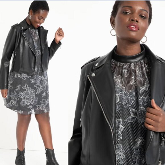 NWOT Eloquii Women’s Black Faux Leather Moto Jacket, Size 22/24 - Picture 1 of 9